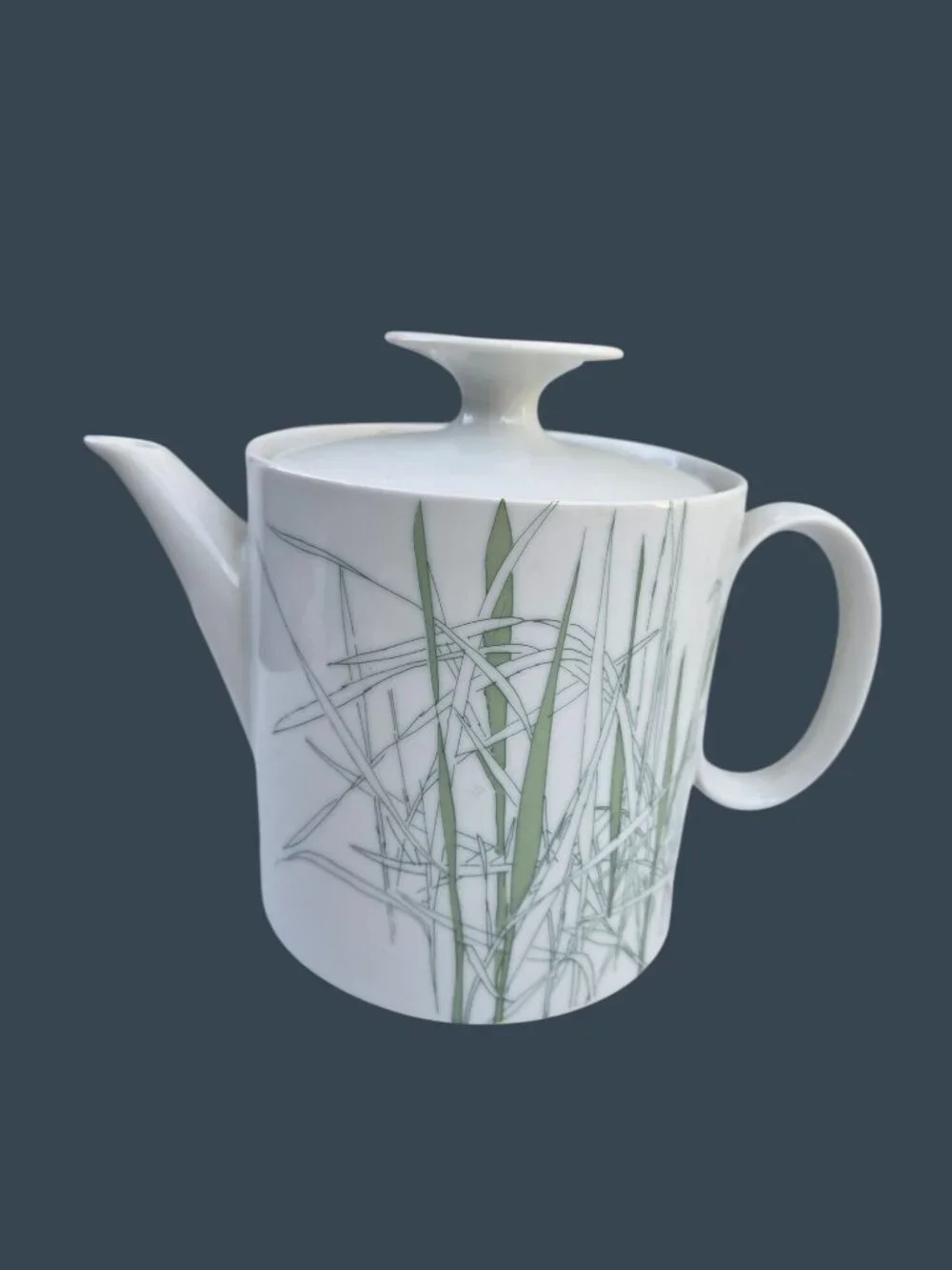 Vtg 70s Thomas Germany Porcelain Teapot With Green Grass Design Modern Lid Minim